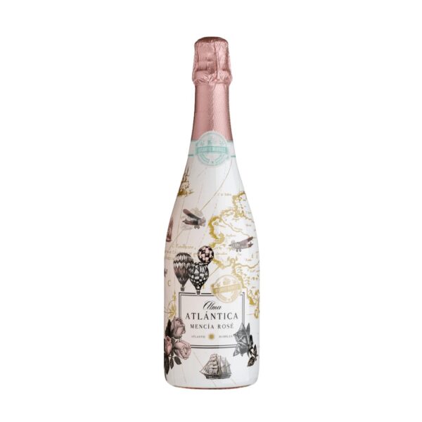 Botella de Alma Atlántica Bubbles Mencía Rosé 2024, vino espumoso rosado D.O. Rías Baixas
